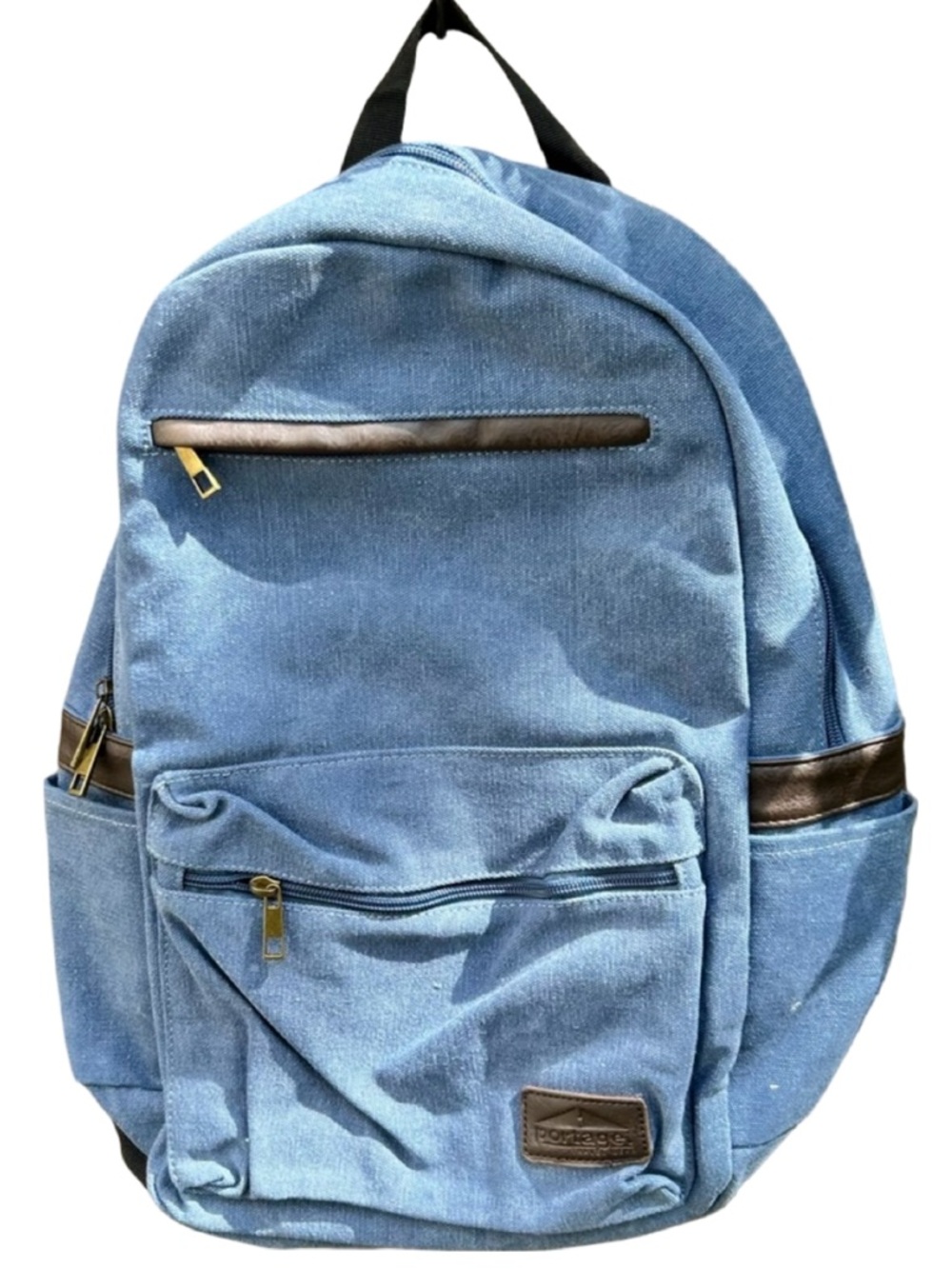 Men's Blue Canvas Backpack with Brown Trim - Casual Daypack